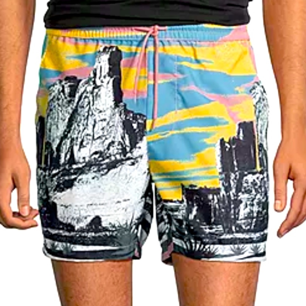 NEW Men's XL 5" Retro Graphic Casual Resort Trunks Shorts Arizona Jeans Company